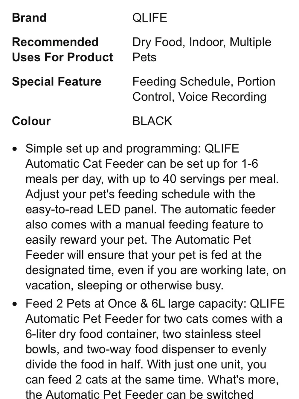 Small Pet Feeder - Black and White Automatic Dispenser